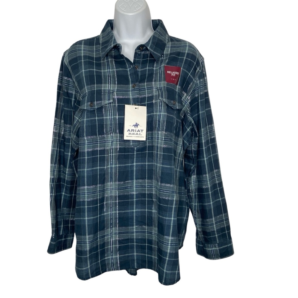 Ariat Real Shirt Plaid LS Popover Top NWT